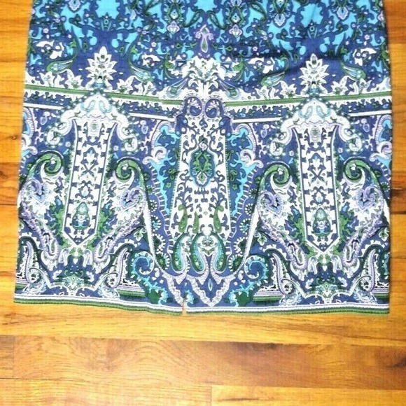 Talbots Pencil Skirt Paisley Print Damask Classic Blue Purple green stretch slit - Picture 6 of 8